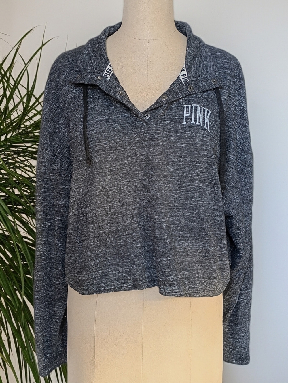 PINK Victoria's Secret Heather Gray Cropped Pullover with Drawstrings